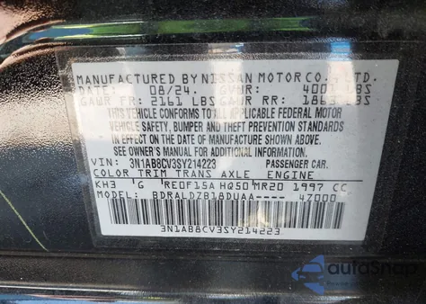 2025 Nissan Sentra Sv из США, поврежденный, VIN 3N1AB8CV3SY214223